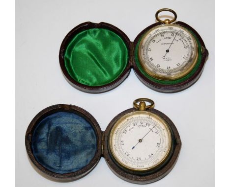 A cased pocket barometer and another similar inscribed M D S London, D 4.5cm