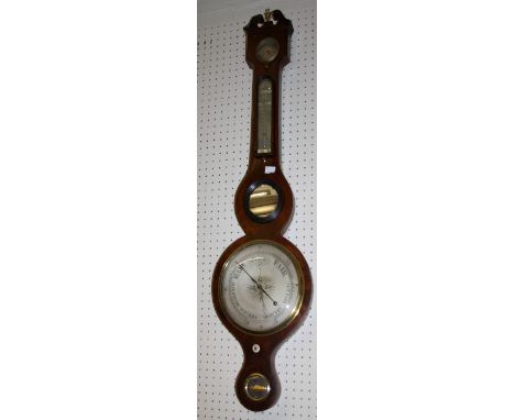 A small 19th century mahogany and line inlaid barometer thermometer inscribed Realini, Piestan (?). H108cm