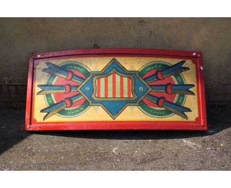 Fairground interest. A 1950's hand painted fairground stall panel, approx 56 inches x 24 inches