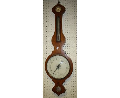 A 19th century oak barometer thermometer, with silver register, H101cm