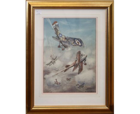 Bertram Saundy (20th Century British)
A First World War Dogfight, watercolour, signed lower right , 36 x 25cm