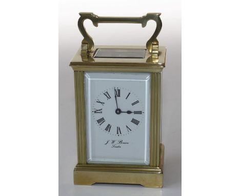 A 20th century brass, five glass carriage timepiece, the enamel Roman dial named J W Benson, London, 15cm Handle up&nbsp;