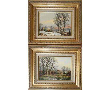 Vincent Selby (20th century British)
Thatched dwelling and mature trees in a spring landscape. Oil on panel, signed lower rig