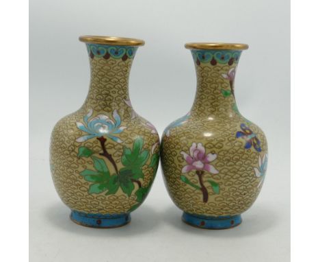 Pair Cloisonne Enamel Vases: height 13cm(2) 