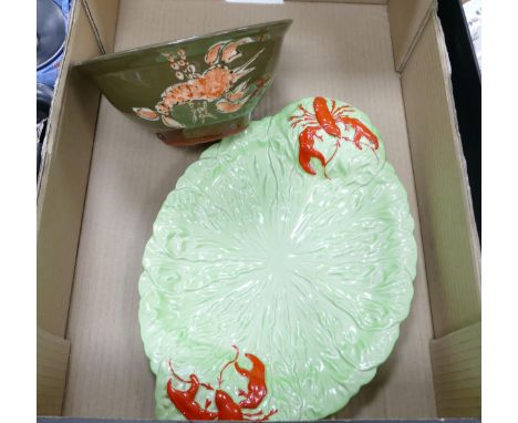 Carltonware Large Lobster Theme Platter: together with Studio Pottery Footed Bowl with Lobster decoration, Impress Charmain P