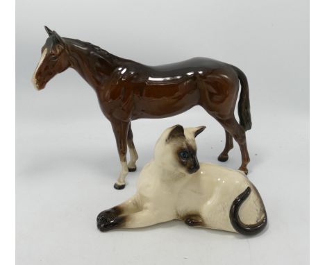 Beswick Racehorse 701 : together with Royal Doulton Siamese Cat 1558(2) 