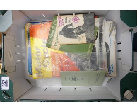 A mixed collection of items to include: 1960's Motorcycle Magazines, Vespa Log Book, Villiers Engine Book etc 