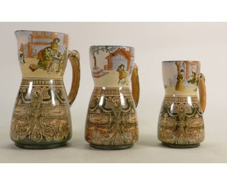 Doulton Burslem Jacobean Patterned Graduated Jug Set: height of tallest 22cm(3)(middle item with hairline) 