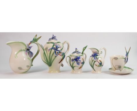 Franz Pottery King Fisher Bird Theme Tea Service: tallest 19cm(5) 