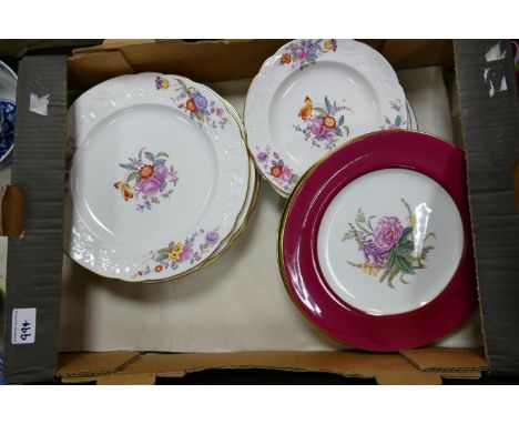 A mixed collection of items to include: Spode Christine pattern floral decorated plates, similar had decorated wall plates et