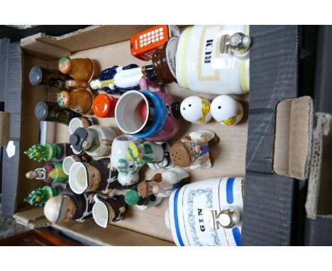 A collection of Wade &amp; similar novelty salt &amp; pepper pots, figures, Goebel monks etc 