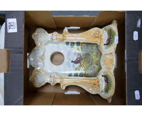 Large Victorian Pottery Clock Base: decorated with Pheasants, height 22cm 