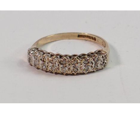 Ladies 9ct Gold Dress Ring: set with white stones, 1.8g, size J/K 