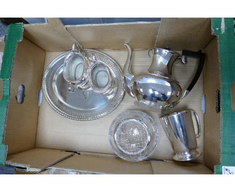 Silver Plated Tea Service: presentation mark to teapot, additional tankard &amp; potpourri bowl noted 