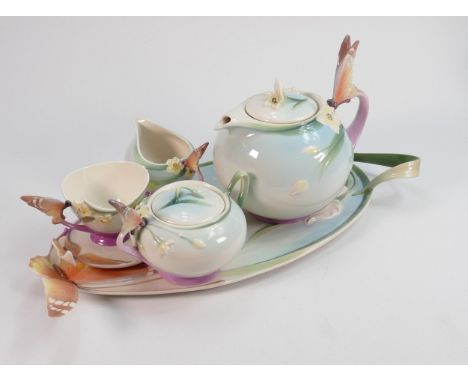 Franz Pottery Dragon Fly Theme Tea Service: height of Teapot 18cm 