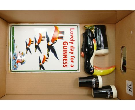Carltonware Hand Painted Guinness Toucan Wall Plaque: together with similar salt &amp; pepper pot &amp; enameled sign(4) 