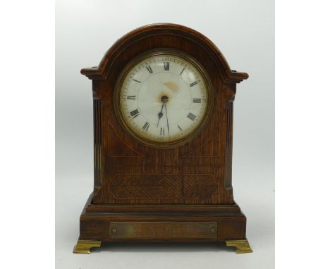 Early 20th Century Inlaid Presentation Mantle Clock: height 22.5cm 