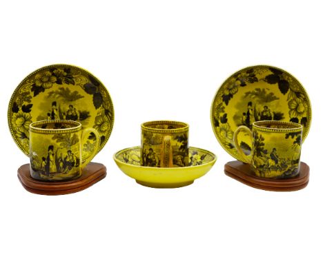 Ten piece French Creil Porcelain set in canary yellow. Measurements: Cups - 2 1/4 x 3 1/4 in. Saucers - 5 1/4 x 1/4 in. Pleas