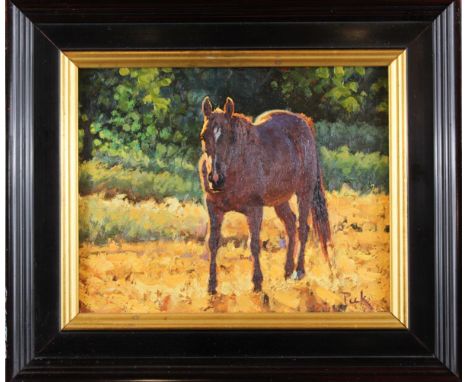 Titled "Summer Color; Soldier Boy", engaging portrait of a horse in a field. Signed lower right and inscribed. Dated '92. Car