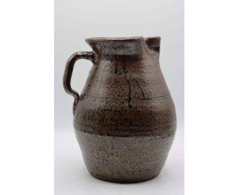 RARE Antique pitcher, 1 Gallon, used brown alkaline spit glaze. Amazing early work from this master of the craft. Size: 9 x 7
