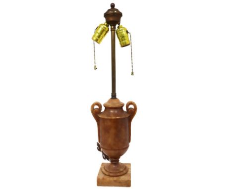 Stone urn with handles mounted as a table lamp. Size: 21 1/2 x 4 1/4 in. Please note that all sales are final. No refunds wil