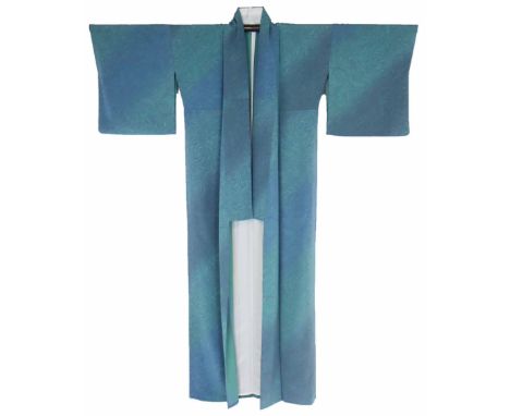 A blue and green vintage Japanese Kimono. The size is 66 x 54 in.The kimono is a traditional Japanese garment and the nationa