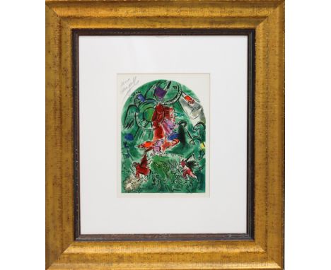 This lithograph by Marc Chagall is titled “The Tribe of Gad” from his JerusalemWindows series published in 1964.Chagall was a
