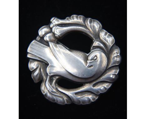 Vintage silver brooch with  Art Nouveau dove design, highly collectible. Stamped signature, numbered. 1 3/4 round.Please note