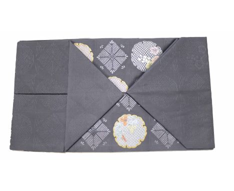 Japanese vintage obi in gray with embroidery. 144 in long x 6 1/2 in. An obi is a belt worn with both traditional Japanese cl