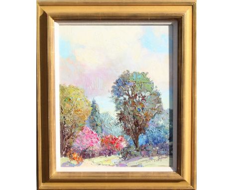 Oil on Canvas, Signed lower right, titled verso. Impressionist outdoor landscape. Kent R. Wallis is active and lives in Utah 