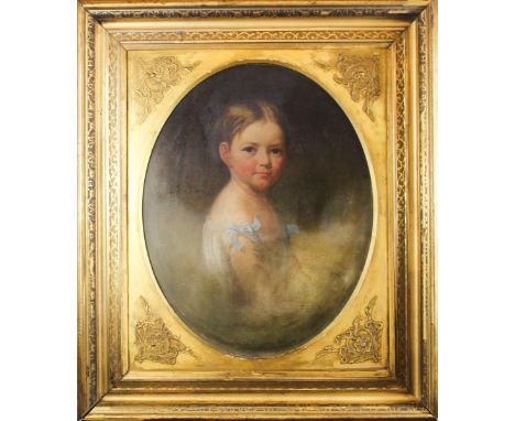 Charming portrait of a young boy, set in an oval mat with rectangular frame. New York. Stencil of Edward Dechaux, art materia