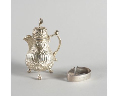 A GEORG JENSEN NAPKIN RING AND A DUTCH LIDDED CREAM POT (2)The napkin ring detailed 258 and engraved David George Oct.29-39, 