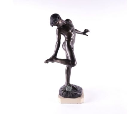 AFTER ANNIBALE DE LOTTO ( 1877-1932): A BRONZE PATINATED FIGURE OF THE BOY BITTEN BY A CRABLate 20th Century  Cast after a mo
