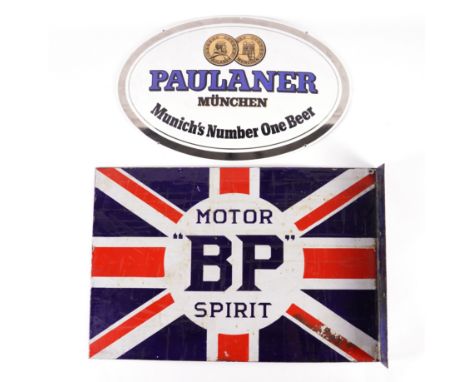 A BP UNION JACK DOUBLE SIDED ENAMEL SIGN (2)Detailed IMPERIAL SIGN CO, 61cm; 41cm, together with a modern oval sign for "PAUL