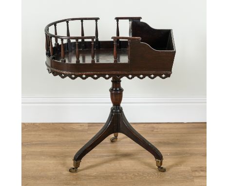 A REGENCY STYLE MAHOGANY CUTLERY STANDOn tripod base, 32cm wide; 58cm deep; 67cm high
