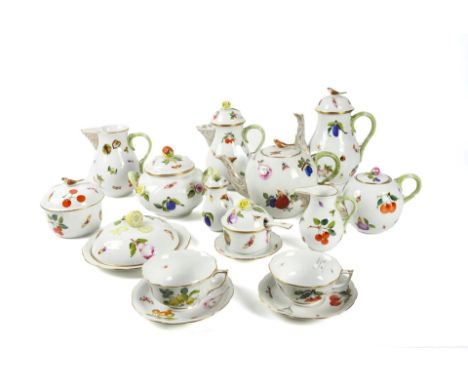 AN ASSEMBLED GROUP OF HEREND `MARKET GARDEN' PATTERN TEA, COFFEE AND BREAKFAST WARES20th centuryComprising;Two coffee pots an
