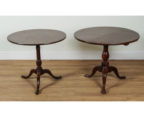 A 19TH CENTURY MAHOGANY CIRCULAR SNAP TOP TRIPOD OCCASIONAL TABLE (2)84cm diameter; 68cm high, together with another similar,