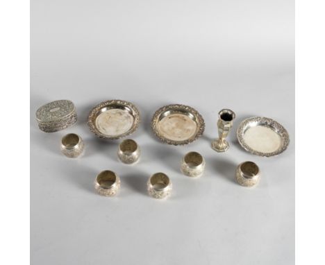 A GROUP OF FOREIGN AND PLATED WARES (11)Comprising; a pair of Egyptian shaped circular dishes, another Egyptian dish, with fl