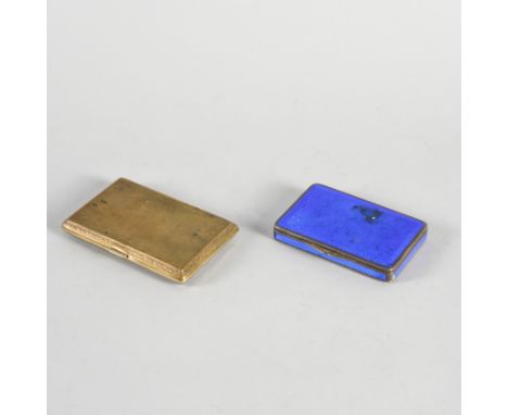 A SILVER AND DARK BLUE ENAMELLED LADIES CIGARETTE BOX AND A CIGARETTE CASE (2)The cigarette box gilt within and initial engra