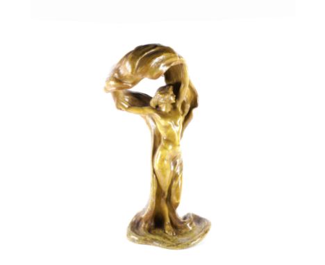 A CONTINTENTAL ART NOUVEAU STYLE PLASTER FIGURE OF A DANCERInscribed with signature to the base, 'H/Nulien'?, with further mo
