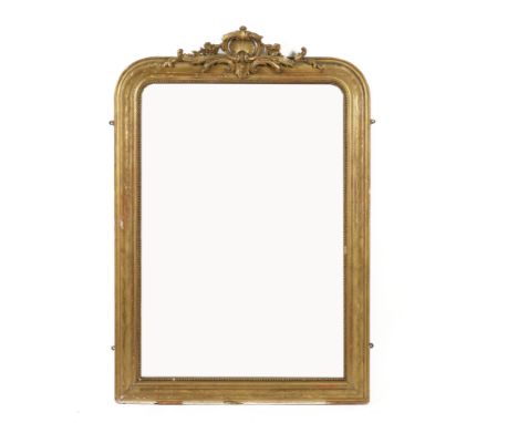 A 19TH CENTURY FRENCH GILT FRAMED OVERMANTEL MIRROR92cm wide; 127cm highLosses of gilt banding around the bottom section, and