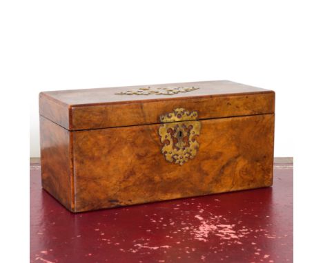 A 19TH CENTURY BURR WALNUT TWIN DIVISION TEA CADDY33cm wide; 15cm deep; 33cm high