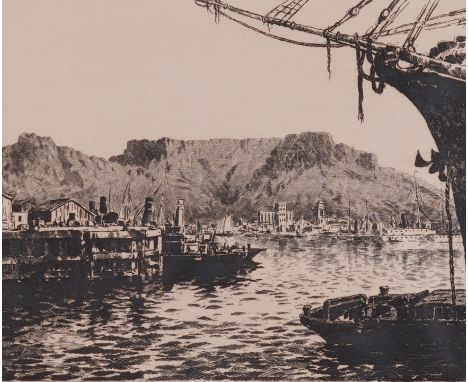 TINUS DE JONGH (SOUTH AFRICAN, 1885-1942) (3)Cape Town Dock and Table Mountain
signed, titled and inscribed in pencil 'Tinus 