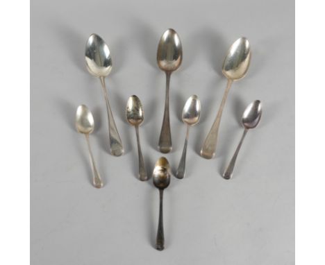 A GROUP OR SILVER DOUBLE STRUCK, OLD ENGLISH AND THREAD PATTERN TABLE FLATWARE (8)Comprising; three tablespoons, London 1840 