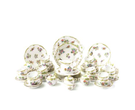 A GROUP OF HEREND `QUEEN VICTORIA' PATTERN PORCELAINS20th century Comprising; a circular two-handled tray; a circular two-han