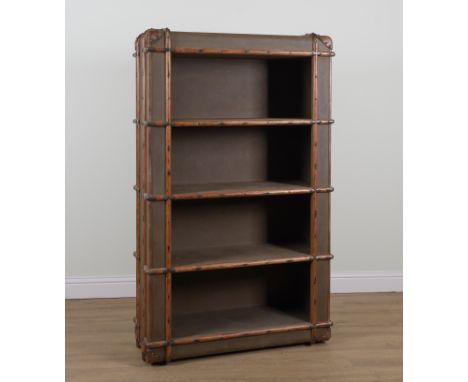 A 20TH CENTURY FOUR TIER STEAMER TRUNK FLOOR STANDING OPEN BOOKCASE111cm wide; 41cm deep; 183cm high