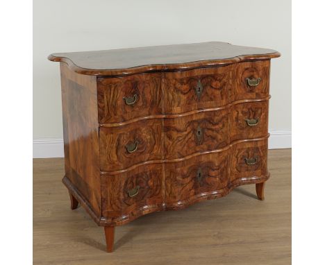A 17TH CENTURY EUROPEAN  WALNUT SERPENTINE THREE DRAWER COMMODE113cm wide; 67cm deep; 91cm highCondition report; a couple of 