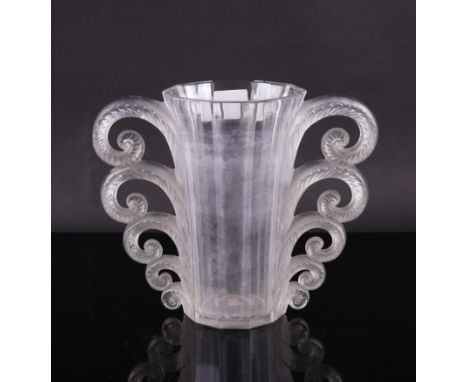 `BEAUVAIS'. A LALIQUE CLEAR AND FROSTED TWO-HANDLED VASEDesigned in 1931 Stencilled mark R Lalique France, 19.5cm highShallow