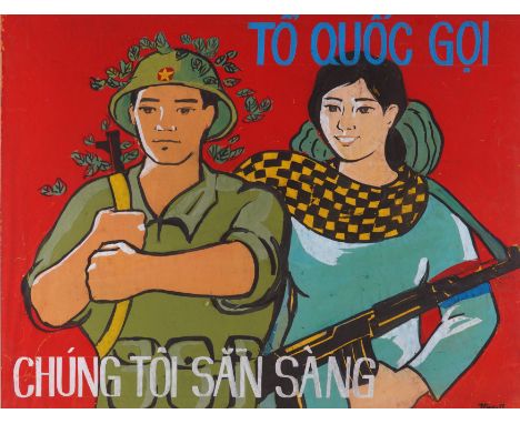 A VIETNAMESE WORK ON PAPER FOR A PROPAGANDA ANTI WAR POSTERCirca 1968 'Fatherland Call, We are Ready For Action!', signed Han