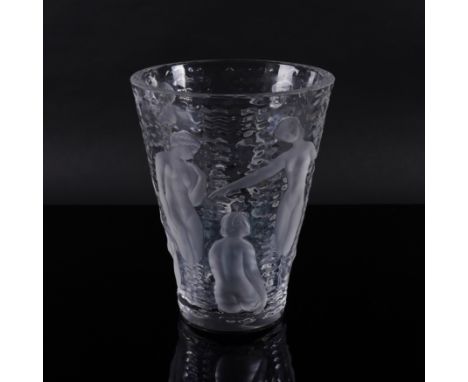 A LALIQUE CLEAR AND FROSTED `ONDINES' VASEModern, designed in 1952 Moulded with eight nudes on a rippled wave ground, engrave